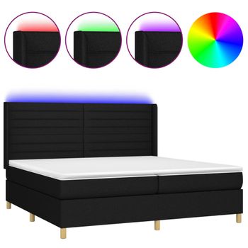 Cama Box Spring Colchón Y Luces Led Tela Negro 200x200 Cm