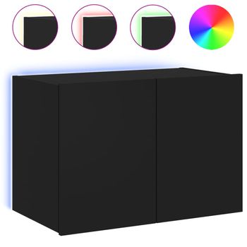 Mueble De Tv De Pared Con Luces Led Negro 60x35x41 Cm