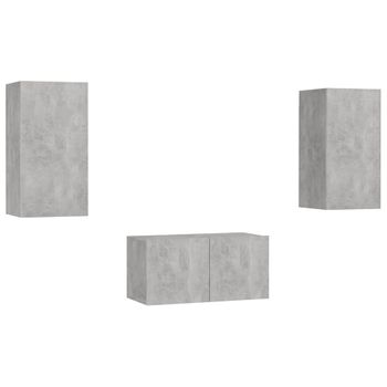 Set De Muebles De Salón 3 Piezas Madera Ingeniería Gris Hormigón