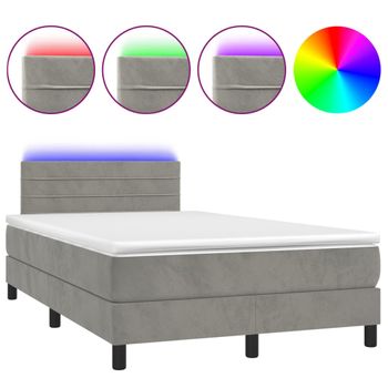 Cama Box Spring Colchón Y Led Terciopelo Gris Claro 120x200 Cm