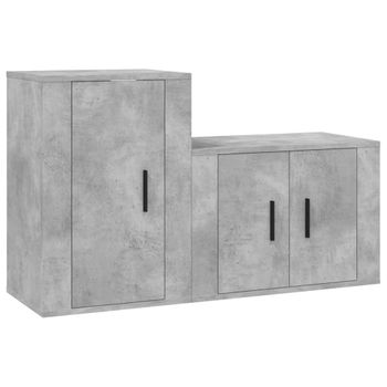 Set De Muebles De Tv 2 Piezas Madera Contrachapada Gris Hormigón