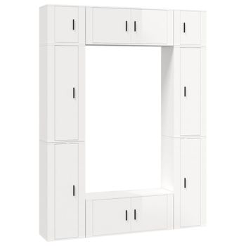 Set De Muebles De Tv 8 Piezas Madera Contrachapada Blanco Brillo