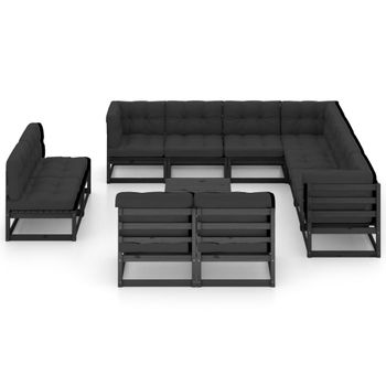 Set De Muebles De Jardín 12 Piezas Con Cojines Madera Pino Negro