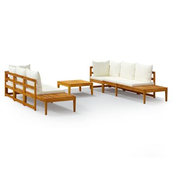 Set Muebles De Jardín 5 Piezas Cojines Crema Madera De Acacia