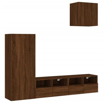 Muebles De Tv De Pared 4 Piezas Madera De Ingeniería Marrón Roble