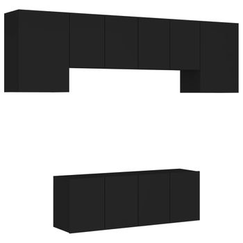 Muebles De Tv De Pared 6 Piezas Madera De Ingeniería Negro