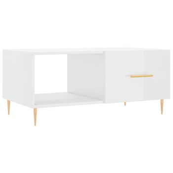 Mesa De Centro Madera Contrachapada Blanco Brillo 90x50x40 Cm