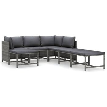 Set De Muebles De Jardín 7 Piezas Y Cojines Ratán Sintético Gris