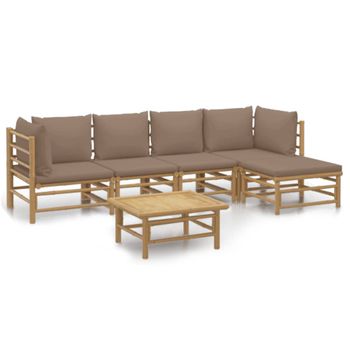 Set De Muebles De Jardín 6 Piezas Bambú Con Cojines Gris Taupé