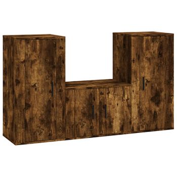 Set De Muebles De Tv 3 Piezas Madera Contrachapada Roble Ahumado