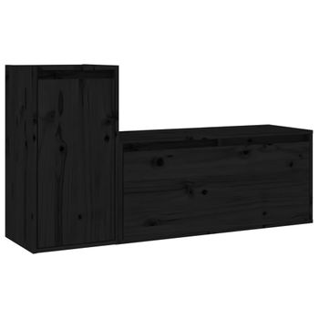 Muebles Para Tv 2 Piezas Madera Maciza De Pino Negro