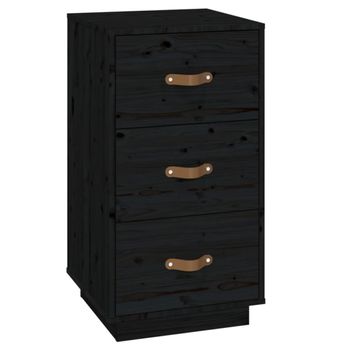 Mesita De Noche Madera Maciza De Pino Negro 40x40x75 Cm