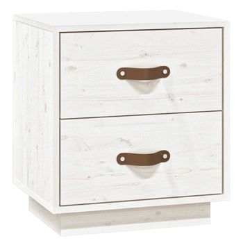 Mesita De Noche Madera Maciza De Pino Blanco 40x34x45 Cm