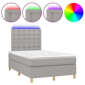 Cama Box Spring Con Colchón Tela Y Led Gris Claro 120x200 Cm