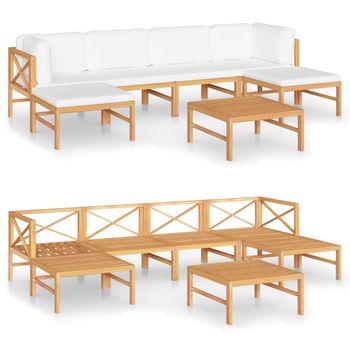 Set De Muebles De Jardín 7 Piezas Madera De Teca Y Cojines Crema