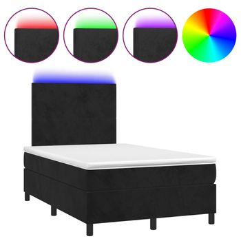 Cama Box Spring Con Colchón Y Led Terciopelo Negro 120x190 Cm