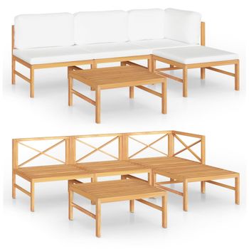 Set De Muebles De Jardín 5 Piezas Madera De Teca Y Cojines Crema