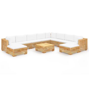 Juego Muebles De Jardín 11 Piezas Y Cojines Madera Maciza Teca