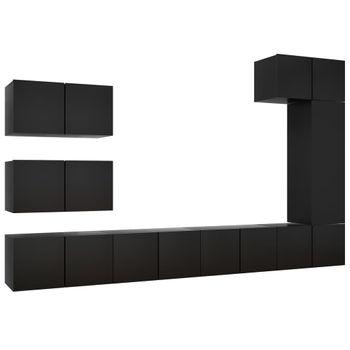 Set De Muebles De Salón Tv 8 Piezas Madera Ingeniería Negro
