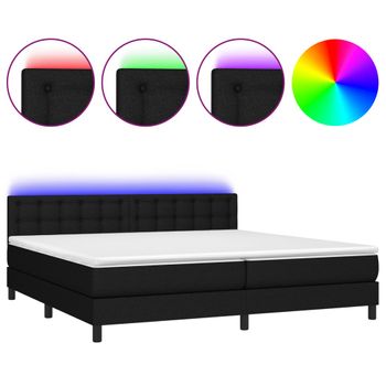 Cama Box Spring Colchón Y Luces Led Tela Negro 200x200 Cm