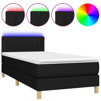 Cama Box Spring Con Colchón Led Tela Negro 80x200 Cm