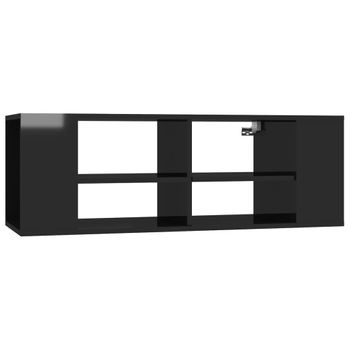 Mueble Pared Tv Madera Contrachapada Negro Brillo 102x35x35 Cm