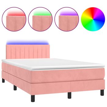 Cama Box Spring Colchón Y Led Terciopelo Rosa 120x200 Cm