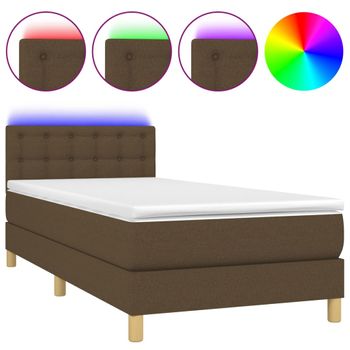 Cama Box Spring Con Colchón Led Tela Marrón Oscuro 100x200 Cm