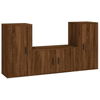 Set De Muebles Para Tv 3 Piezas Madera Contrachapada Roble Marrón