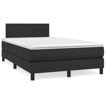 Cama Box Spring Con Colchón Cuero Sintético Negro 120x200 Cm