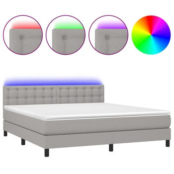 Cama Box Spring Colchón Y Luces Led Tela Gris Claro 160x200 Cm