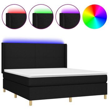 Cama Box Spring Colchón Y Luces Led Tela Negro 160x200 Cm