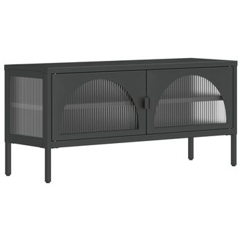 Mueble De Tv Vidrio Y Acero Negro 105x35x50 Cm