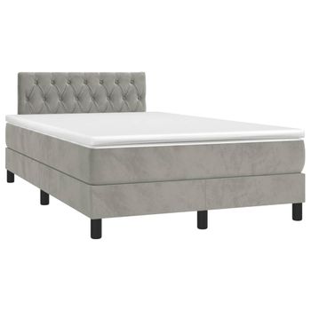 Cama Box Spring Con Colchón Terciopelo Gris Claro 120x190 Cm