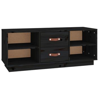 Mueble De Tv De Madera Maciza De Pino Negro 100x34x40 Cm