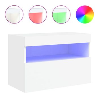 Mueble De Tv De Pared Con Luces Led Blanco 60x30x40 Cm