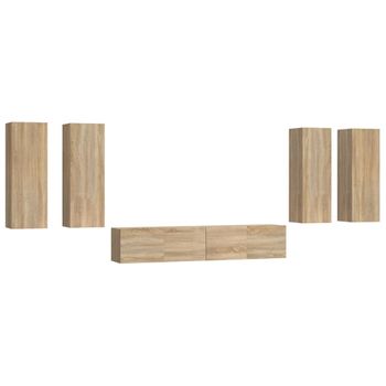 Set De Muebles Para Tv 6 Piezas Madera Contrachapada Roble Sonoma