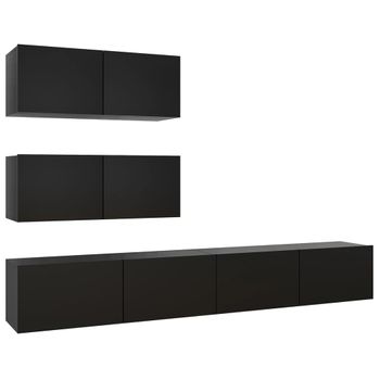 Set De Muebles De Salón Tv 6 Piezas Madera De Ingeniería Negro