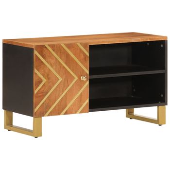 Mueble De Tv Madera De Mango Marrón Negro 80x31,5x46 Cm