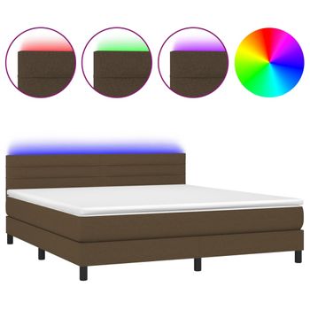 Cama Box Spring Colchón Luces Led Tela Marrón Oscuro 180x200cm