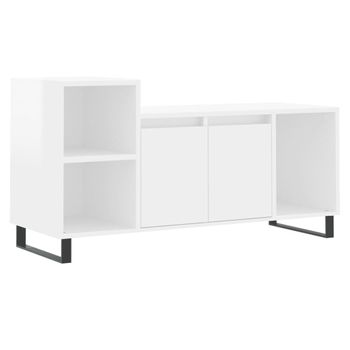 Mueble De Tv Madera Contrachapada Blanco Brillo 100x35x55 Cm