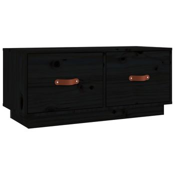 Mueble De Tv De Madera Maciza De Pino Negro 80x34x35 Cm