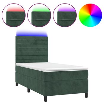 Cama Box Spring Colchón Y Led Terciopelo Verde Oscuro 80x200 Cm