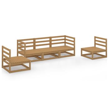 Muebles De Jardín 5 Piezas Marrón Miel Madera Maciza De Pino