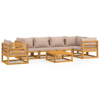 Set Muebles De Jardín 7 Piezas Madera Maciza Y Cojines Gris Taupé