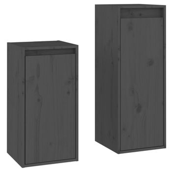 Muebles Para Tv 2 Piezas Madera Maciza De Pino Gris