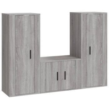 Set De Muebles Para Tv 3 Piezas Madera Contrachapada Gris Sonoma