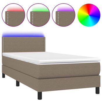 Cama Box Spring Colchón Y Luces Led Gris Taupe 80x200 Cm