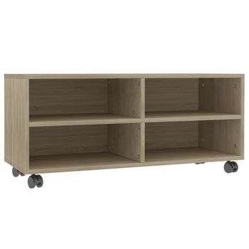 Mueble De Tv Ruedas Madera Contrachapada Color Roble 90x35x35cm