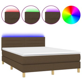 Cama Box Spring Con Colchón Led Tela Marrón Oscuro 140x200 Cm